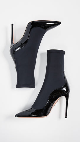 Aquazzura Zen 105 Booties Black Patent Leather Fitted Sock Booties (Black, 10)