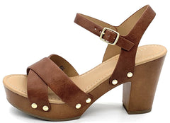 STYLISH S SHIFT Open Toe Double Cross Band Ankle Strap Platform Heel Sandals 11