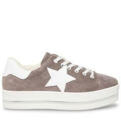 Steve Madden Candidate Round-Toe Lace-Up Flatform Sneakers Taupe Suede
