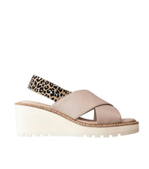 Cecelia New York Gabby Wedge Heeled Leather Crisscross Platform Sandal LEO TAUPE