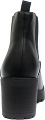 Soda Jaber Black Pu Chunky Lug Sole Elastic Gore Pull On Wide Chelsea Ankle Boot
