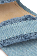 Schutz Amely Mid Block Summer Jeans Double Strap Slip On Open Toe Heel Sandals