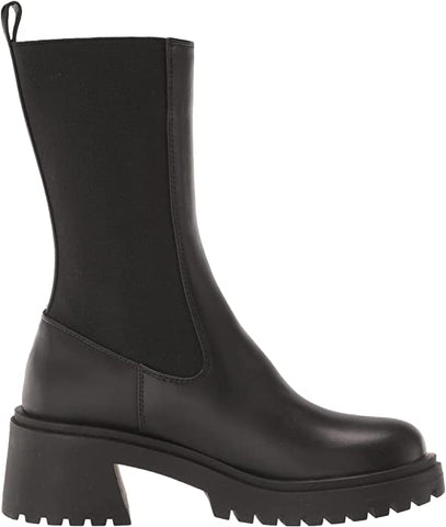 Steve Madden Hesitant Black Block Heel Pull On Mid Calf Fashion Moto Ankle Boots