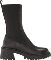 Steve Madden Hesitant Black Block Heel Pull On Mid Calf Fashion Moto Ankle Boots