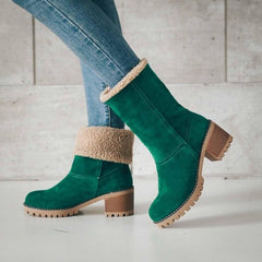 CLOUDEMO Winter Chunky Heel Round Toe Snow Seniors' Chunky Heel Winter Boots 6.5