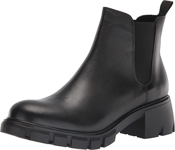 Steve Madden Women's Howler Block Heel Platform Ankle Boots Black Leather (9.5, BLACK)