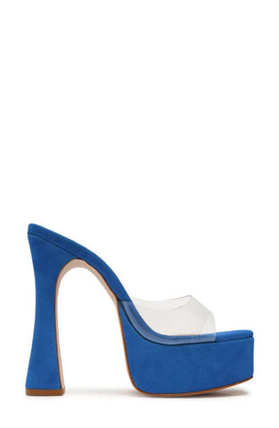 Schutz Haila Bright Blue Slip On Open Toe Block High Heel Platform Sandals