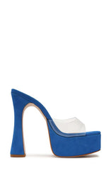 Schutz Haila Bright Blue Slip On Open Toe Block High Heel Platform Sandals