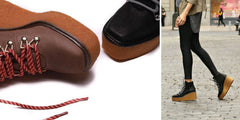 Cecelia New York HELGA Black Leather Hiker Lace up Wedge Platform Ankle Booties