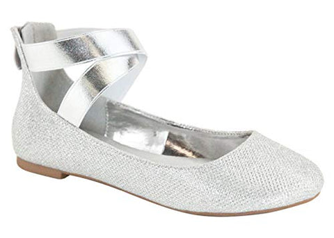 Anna Dana-20 Classic Ballerina Flats Elastic Crossing Straps, Silver Mesh