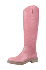 Sam Edelman Fable Cherry Leather Zipper Block Heel Round Toe Knee High Boots
