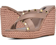 Nine West Pipa 3 Blush Pink Slip On Rounded Toe Multi Strap Embellished Sandals