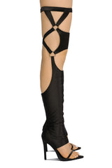 Cape Robbin Gealia Black Stiletto Heel Pointed Toe Thigh High Gladiator Sandals