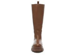 Steve Madden Priority Cognac Leather Chunky Lug Sole Rounded Toe Pull On Boots