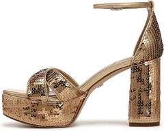 Sam Edelman Jullian Amber Gold Sequin Open Toe Ankle Strap Block Heeled Sandals 6