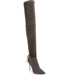 Pour La Victoire Caterina Anthracite Suede Over the Knee Pointed Stiletto Boots
