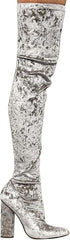 Cape Robbin Paw-27 Grey Velvet Stretchy Pointy Toe Thigh High Block Heel Boot