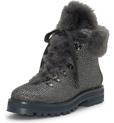 Jessica Simpson Norina Fashion Pewter Rhinestone Lace Up Combat Moto Booties