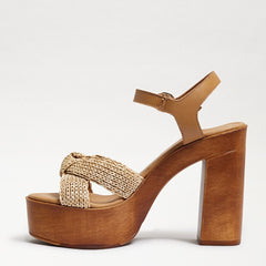 Sam Edelman Trista Tan Open Toe Buckle Strap Knot Detail Platforms Heel Sandals