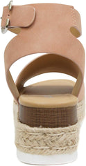 Soda Topic Rosy Nude Espadrilles Ankle Strap Studded Open Toe Wedge Heel Sandals