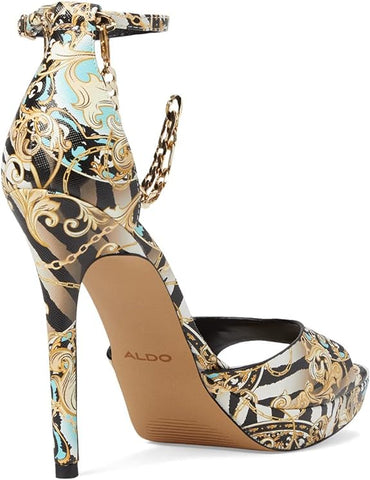 Aldo Scarlett Black Multi Stiletto High Heel Platform Ankle Strap Heeled Sandals