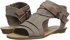 Steve Madden Vana Taupe Multi Canvas Open Toe Low Wedge Flat Gladiator Sandals