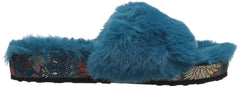 Jessica Simpson Gema Teal Blue Open Toe Furry Wedge Platform Mule Slide Sandals