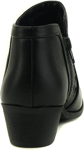 Soda Chance Black Pu Perforated Cut Out Stacked Block Heel Ankle Booties