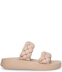 Steve Madden Hillary Taupe Slip On Rounded Open Toe Platform Braided Sandals