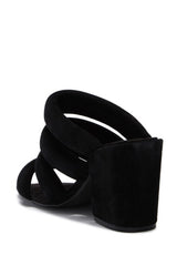 Kelsi Dagger Mell Black Leather Mule Slip On Wrapped Heeled Open Toe Sandals