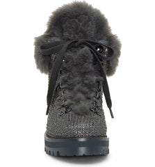 Jessica Simpson Norina Fashion Pewter Rhinestone Lace Up Combat Moto Booties