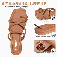 FITORY Women's Slide Sandals Flat Toe Ring Thongs with Cross Strap for Summer Size