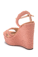 Schutz Hinata Nude Suede Wedge Platform Toasted Nut Nude Platform Wedge Sandal