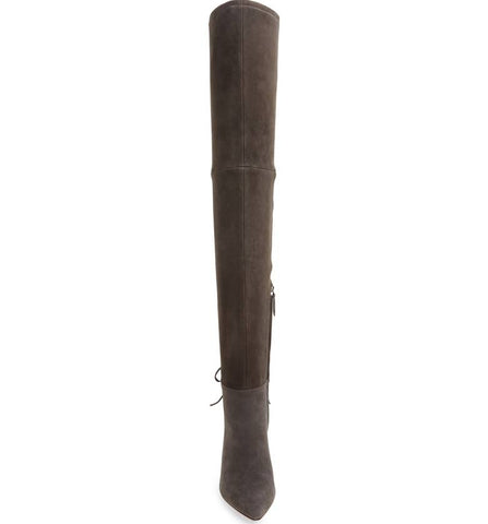 Pour La Victoire Caterina Anthracite Suede Over the Knee Pointed Stiletto Boots