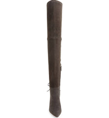 Pour La Victoire Caterina Anthracite Suede Over the Knee Pointed Stiletto Boots