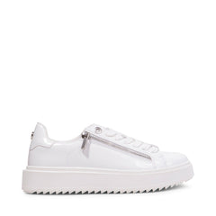 Steve Madden Catchme White Patent Rounded Closed Toe Lace Up Side Zipper Sneaker