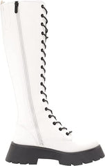 Circus by Sam Edelman Lilah White Lace Up Rounded Toe Chunky Heel Knee High Boot