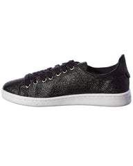 Schutz Sanjay Lace-up Leather Sneakers White Platform Tennis Shoe Black Glitter