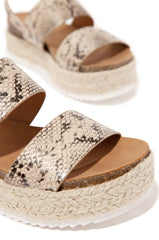 Kaz Espadrilles Rubber Trim Sole Ankle Buckle Open Toe Wedge Sandals (6.5, Python)
