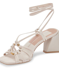 Dolce Vita Kash Ivory Nubuck Tie Up Open Squared Toe Block Heeled Sandals