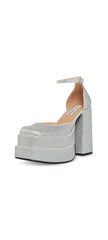 Steve Madden Charlize Rhinestone Block Heel Ankle Strap Square Toe Fashion Pumps