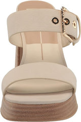Dolce Vita Landry Ivory Nubuck Slip On Squared Toe Stacked Block Heeled Sandals