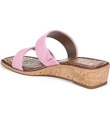 Sam Edelman Vena Pink Orchid Comfort Mid Heel Double-Strap Wedge Heeled Sandals