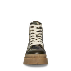 Steve Madden Sabri Lace-Up Chunky Heeled Platform Combat Ankle Boots CAMO CANVAS