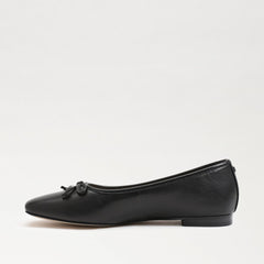 Sam Edelman Meadow Black Leather Slip On Squared Toe Bow Detailed Ballet Flats