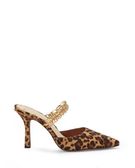 Vince Camuto ASHNA 3 Caramel Leopard Chain Pump Slip-On Pointed Toe Mules