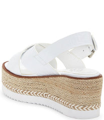 Vince Camuto Marietten White Croco Leather Cross Strap Platform Wedge Espadrilles