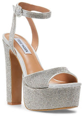Steve Madden Skyla-R Rhinestone Ankle Strap Rounded Open Toe Platform Sandal