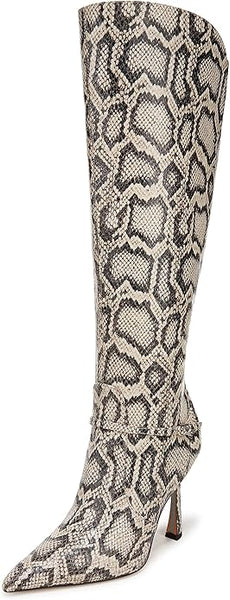 Sam Edelman Elia Roccia Python Wide Calf Pointed Toe Stiletto Heeled Tall Boots
