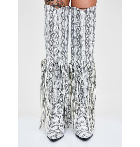 Cape Robbin Montana Snake Grey Fringe Thigh High Over Knee Western Cowgirl Boots